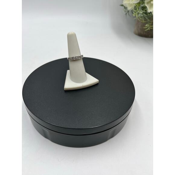 SS 925 Marked Sterling Silver Round Channel Set CZ Half Eternity Wave Band 7.5 - Picture 3 of 11